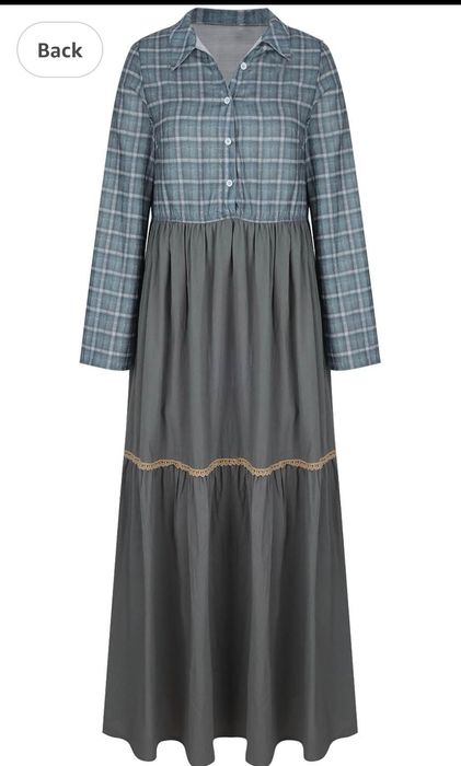 Nowa długa sukienka boho XL oliwkowa krata – zwiewna i wygodna