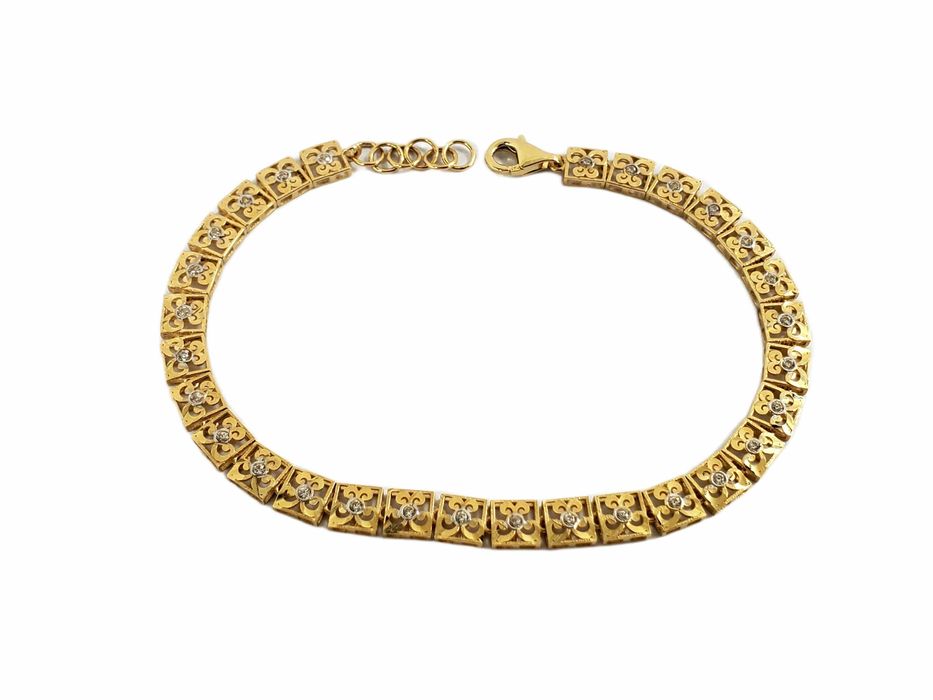 Złota Bransoletka Ażur Cyrkonie 585 5,13 G Długość 18,5 Cm Nienoszone