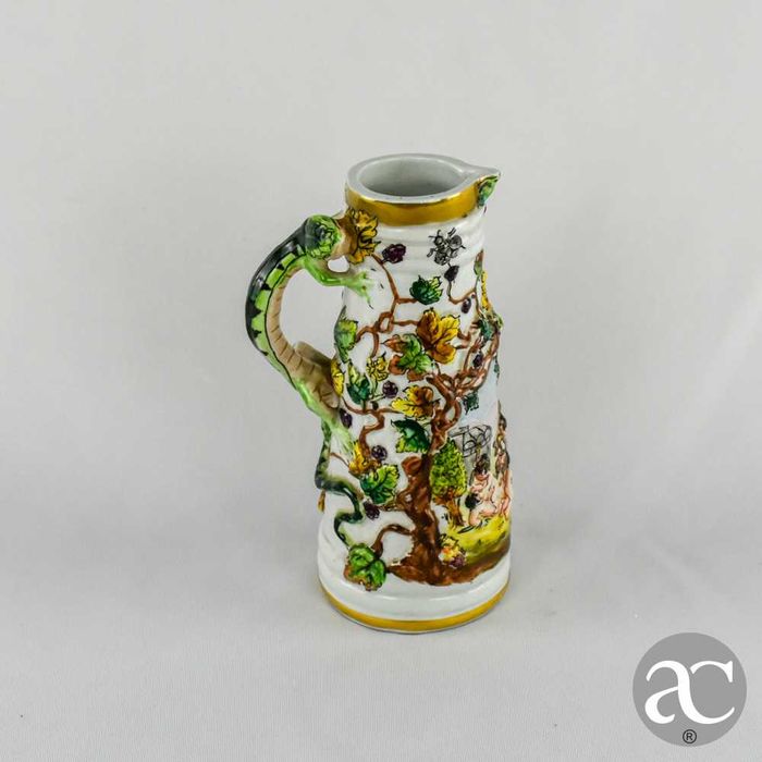 Caneca com asa em forma de réptil, porcelana Espanhola JM Álvarez