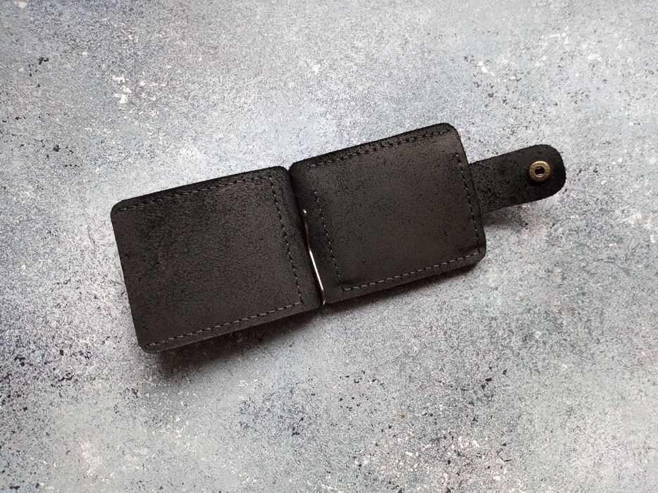Шкіряний зажим затискач з монетницею прижим для купюр гаманець кошелек
