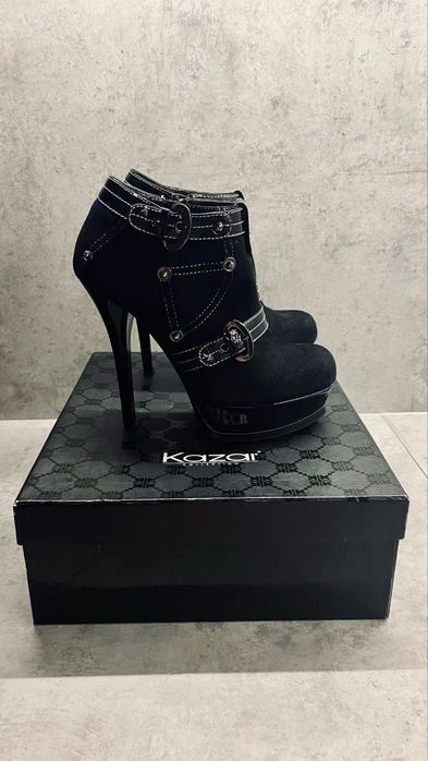 Buty skórzane Kazar botki 37 czarne nubuk
