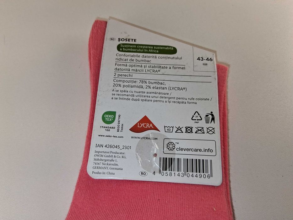 A171 Skarpetki Bawełniane Różowe LYCRA 2-pak Rozmiar 43-46