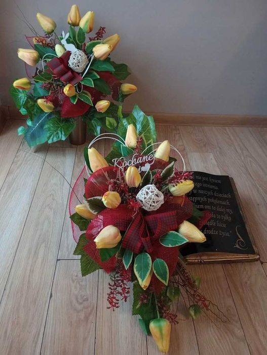 KWIATY na grób KSIĘGA kompozycja na cmentarz KOMPLET