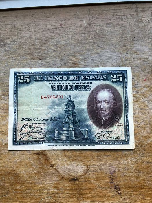 Notas vintage de Espanha 1 peseta,25 e 2 de 100