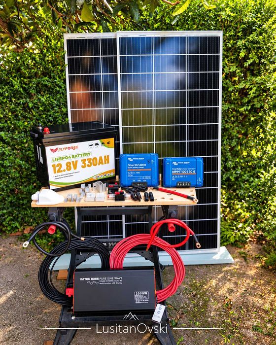 Kit Solar Básico Autocaravana 380W + 330Ah LiFePO4 — Instalação Incluída