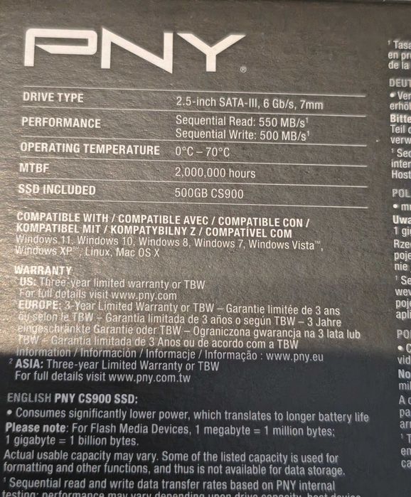 Nowy Dysk SSD 2,5” SATA III PNY CS900 500GB