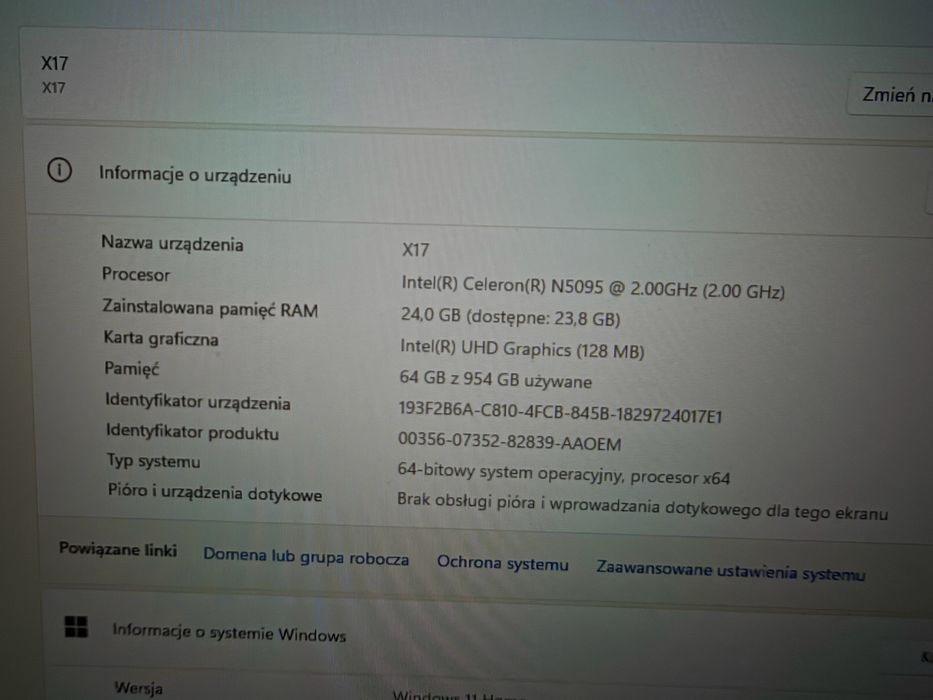 Laptop 17 cali, 24 Ram, 1TB dysk, windows 11, QWERTY