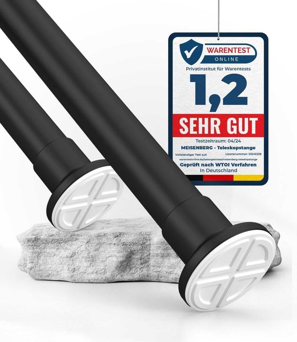 Varão de Cortina Extensível 70–120 cm | Ø25mm Preto Mate | Haste Sem Perfuração para Janelas, Casa de Banho, Terraço e Divisórias
