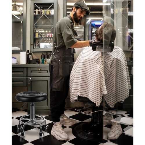 Stołek fryzjerski czarny regulowany na kółkach