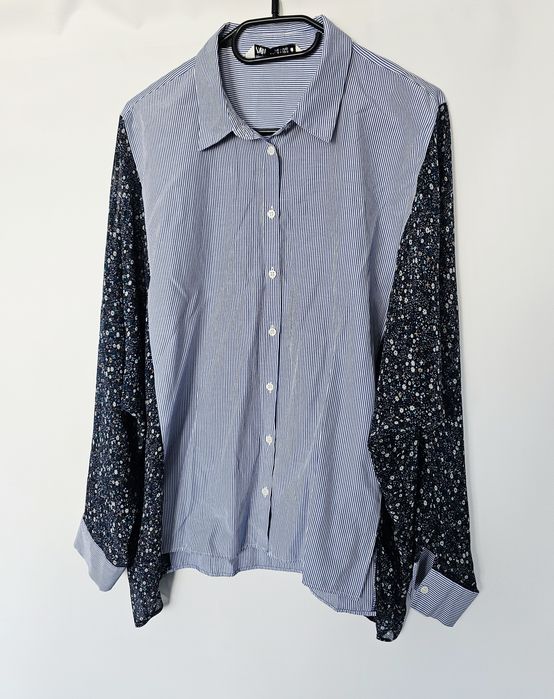 Niebieska koszula w paski kwiaty oversize Zara L 40