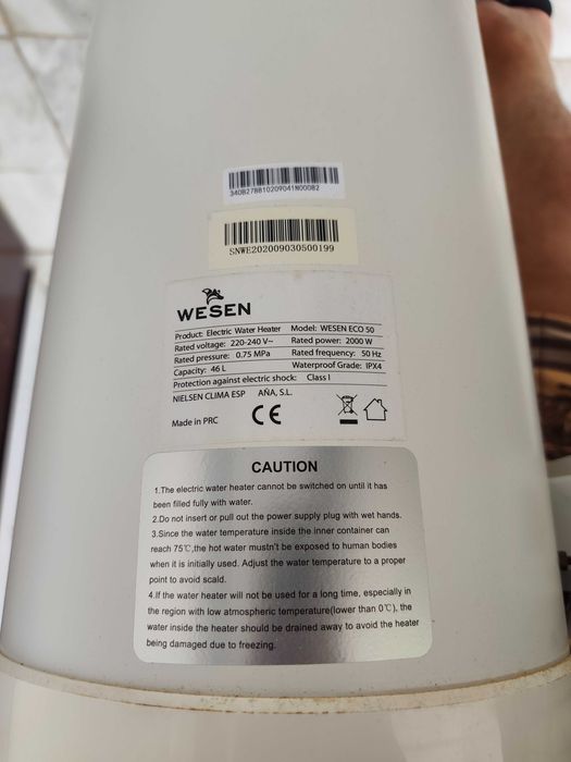Termoacumulador Wesen Eco 50 (Com DEFEITO – Ideal para Peças de Reposição)