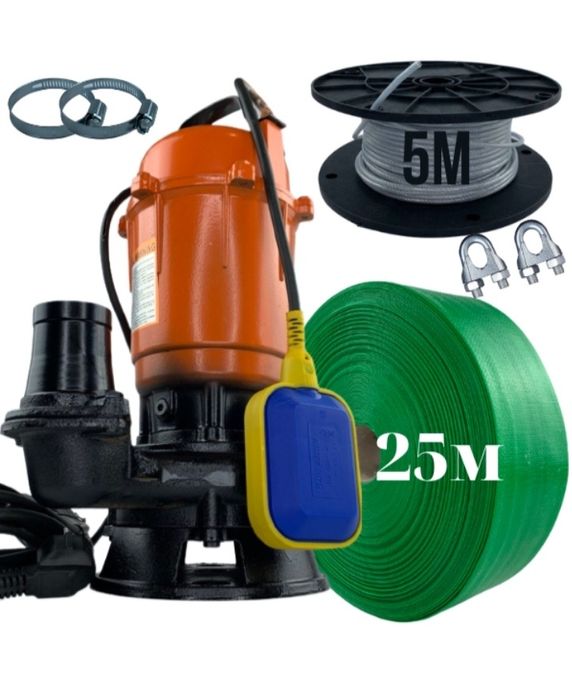 Фекальний насос DELTA QDA 1.1 кВт з подрібнювачем+рукав 25м+трос 5м+за