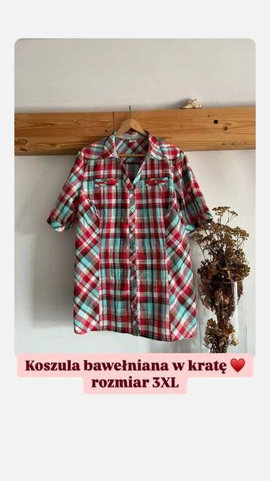Koszula, w kratę elegancka bawełniana do pracy plus size 3XL/46