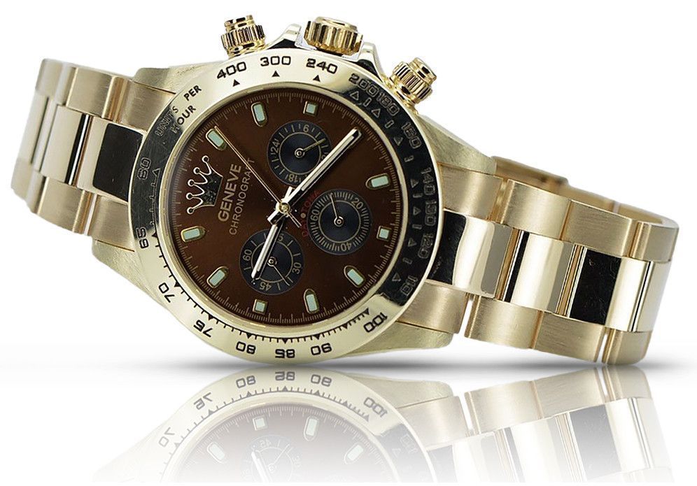 Złoty zegarek z bransoletą męski 14k Geneve mw014ydbr&mbw017y