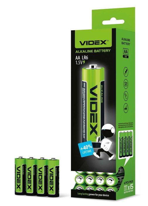 Батарейка лужна Videx LR6/AA 4шт SHRINK алкалаин  60шт/уп 480грн