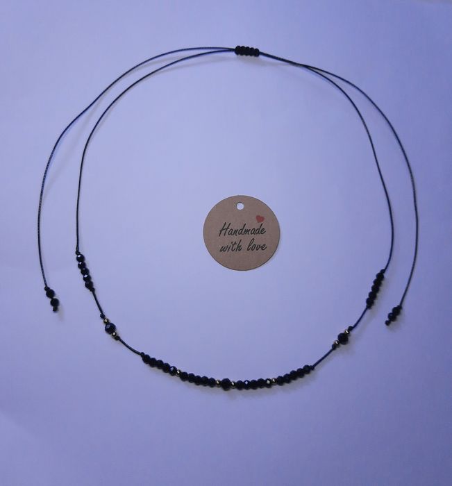Delikatny choker - naszyjnik handmade z czarnym turmalinem kamień naturalny