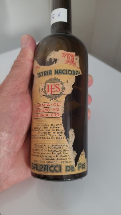 Garrafa antiga de farmácia anos 20 Iodarsolo c/rótulo papel