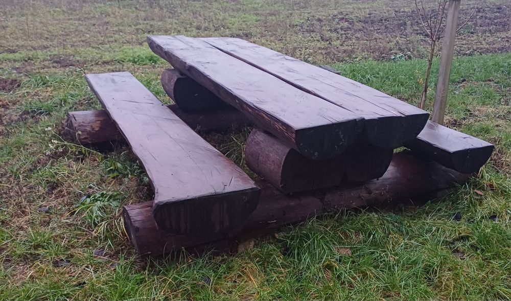 Stół z ławkami, duży, ogrodowy,  z bala