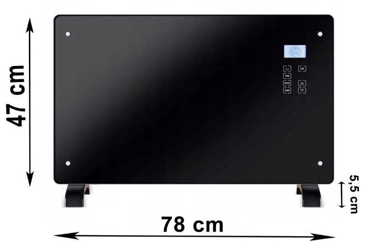 Elektryczny Grzejnik Płaski Szklany Przenośny Ścienny Konwektor 2000W