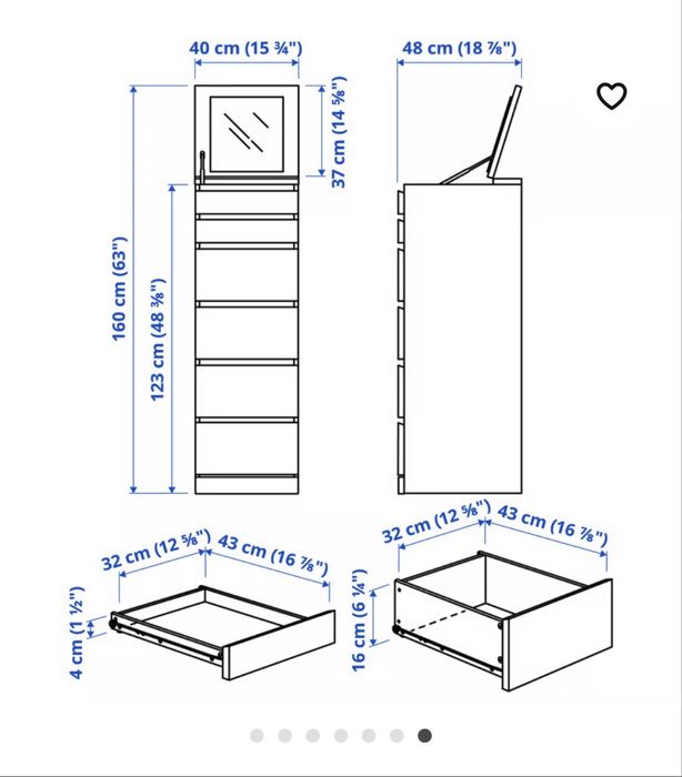 Cómoda com 6 gavetas e espelho.