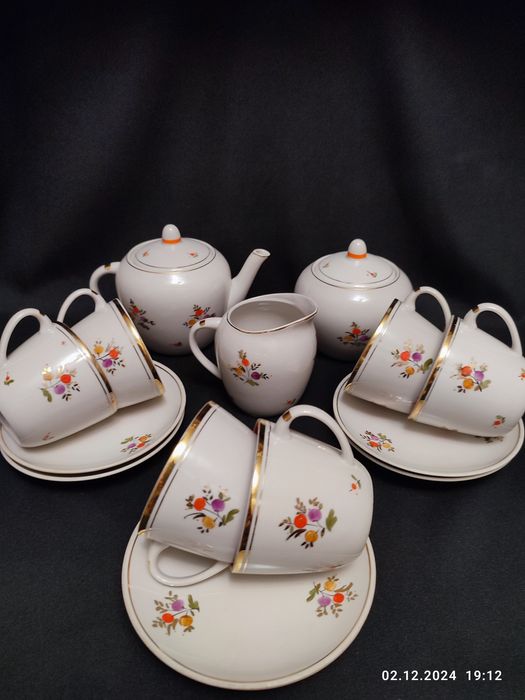 Чайный сервиз Зимний вечер ЛФЗ, Букет Барановка. СССР ретро, винтаж.