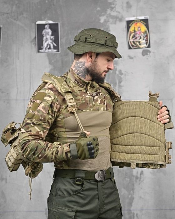 Плитоноска Attack піксель, Multicam Cordura 1000D швидкоскид 4т Molle під плити 25x30 ЗСУ