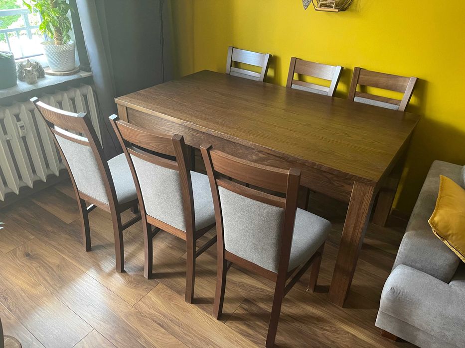 stół + 6 krzeseł 160x90 rozkładany 220x90 dąb orzech