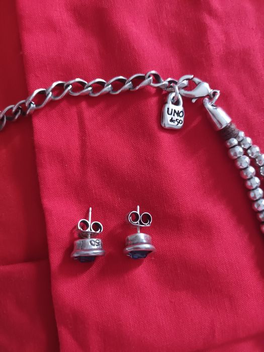 Colar UNO de 50 libelinha pedra azul novo com dustbag brincos e anel