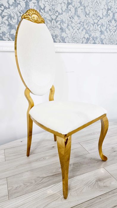 Jadalnia stół okrągły 130/160 rozkładany + 4 krzesła Gold złote