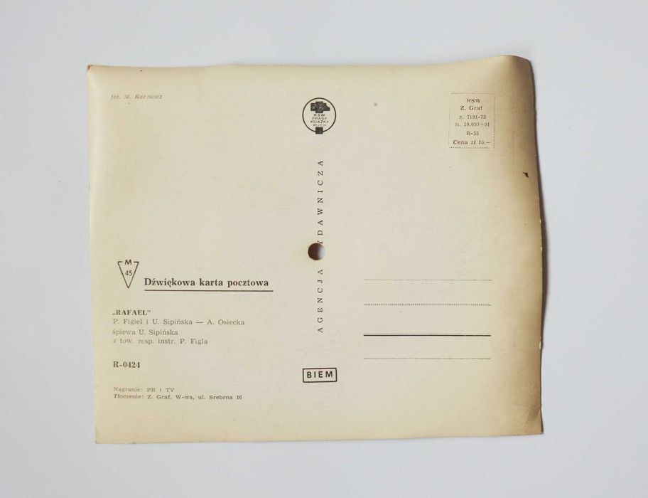 Unikat płyta pocztówka dźwiękowa PRL muzyczna winyl Urszula Sipińska
