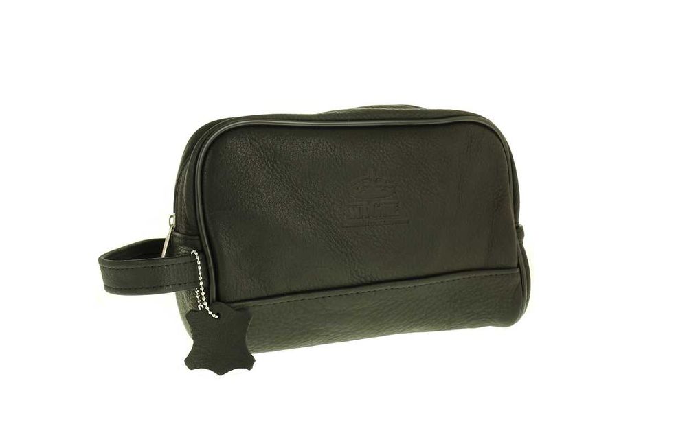 Duża czarna męska kosmetyczka skórzana pojemna skóra naturalna