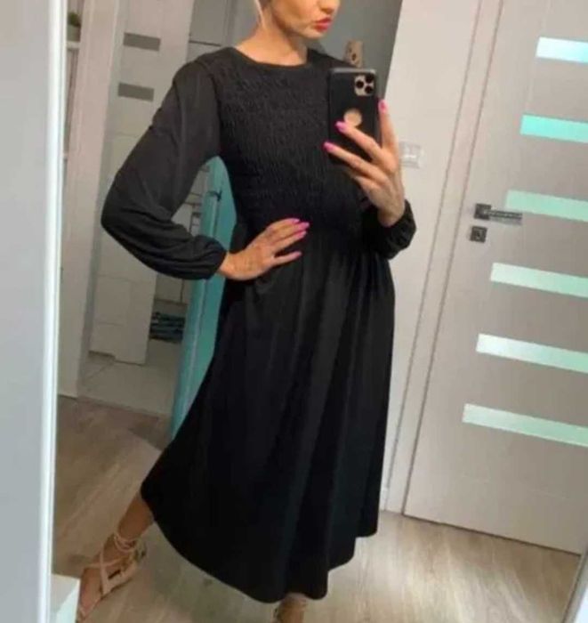 Zara czarna dluga elegancka sukienka