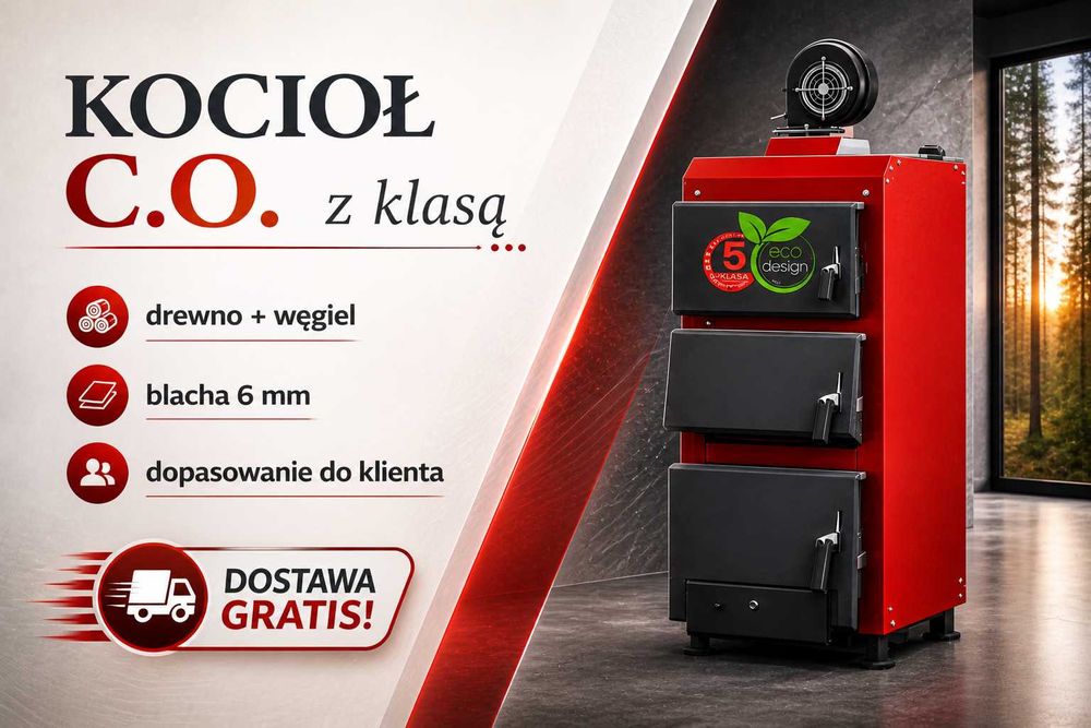 Kocioł C.O. 23kW na drewno i węgiel, piec 4 kanałowy, duży zasyp, szybka dostawa 48h