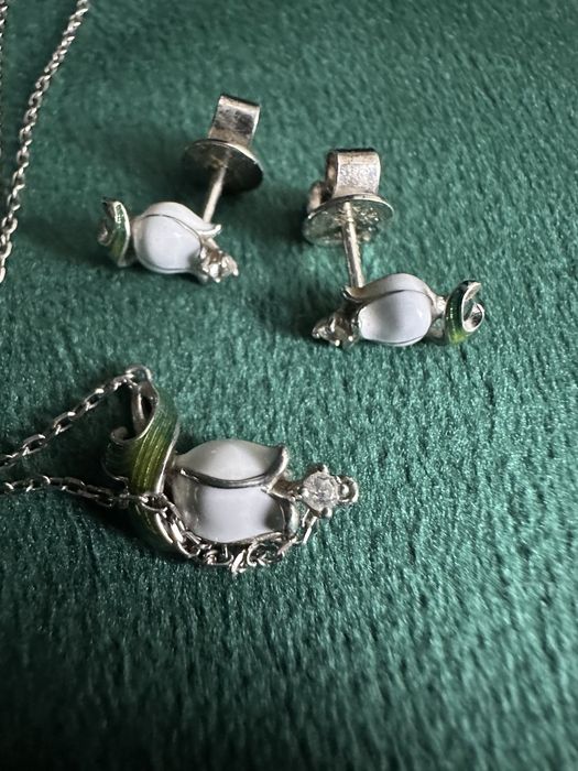 W.Kruk Kwiaty Nocy Konwalia srebro kolczyki i naszyjnik