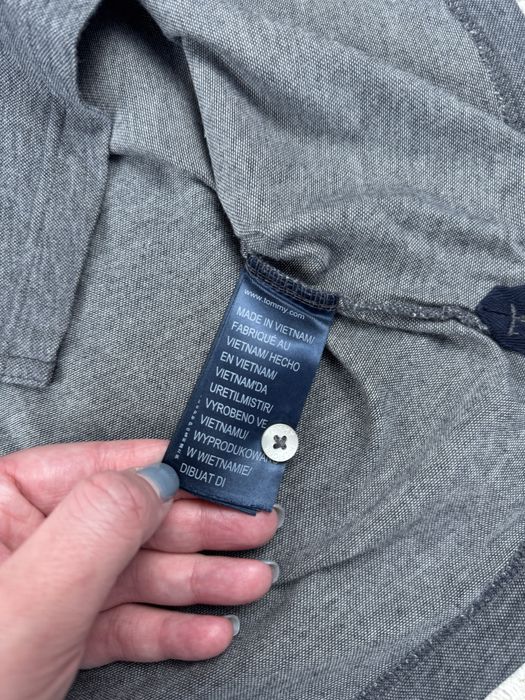 Чоловіча класична котонова сіра та  синя футболка поло tommy hilfiger повсякденне поло