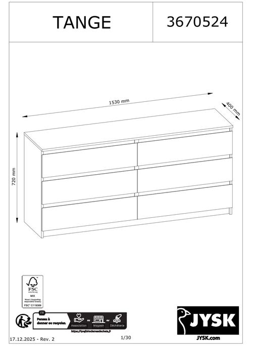 Cómoda de 6 gavetas como nova