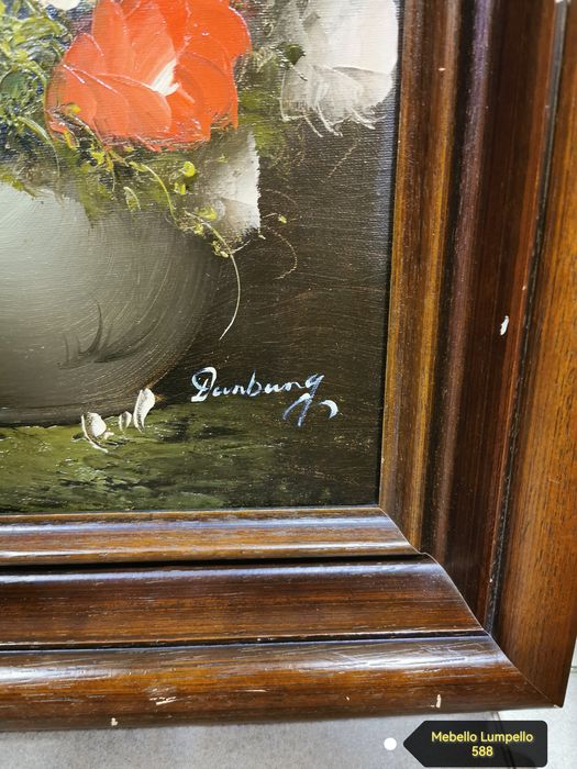 Obraz kwiaty białe czerwone bukiet w drewnianej ramie sygnowany 588