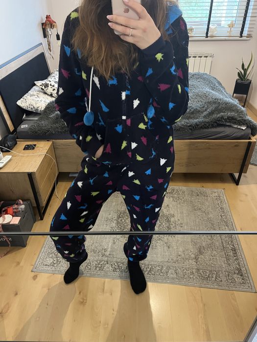Granatowy polarowy ciepły kombinezon onesie piżama loungeable  M