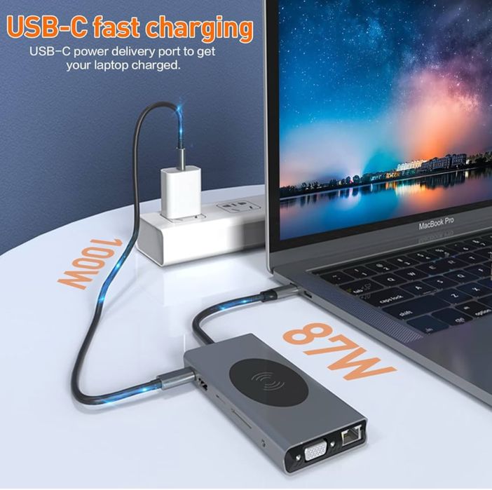 SZPACMATE Adapter/Hub stacja dokująca USB C, 13 w 1