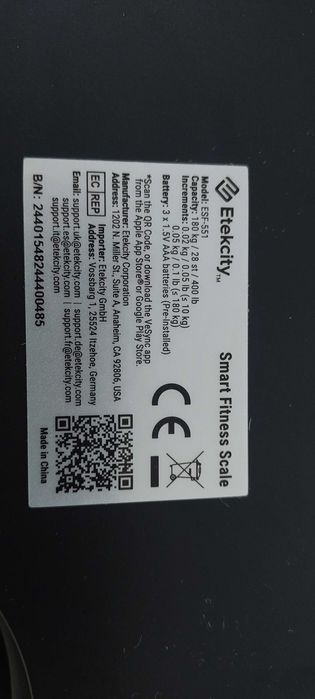 Etekcity Bluetooth ESF-551 Waga Łazienkowa z Analizą Ciała i Aplikacją