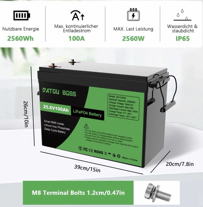 LifePo4 25.6V 100Ah BLUETOOTH літій-залізо-фосфатний акумулятор 2560W