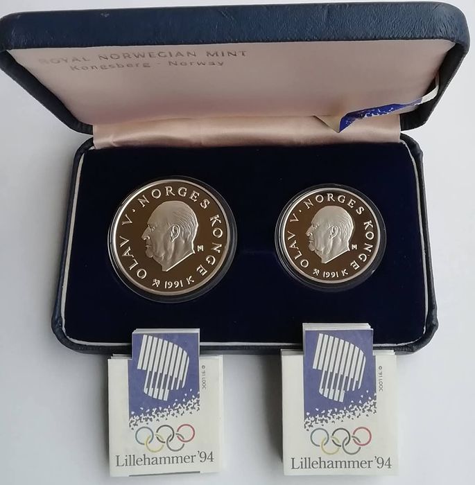 Норвегія 50 та 100 крон 1991р.Олімпійські ігри! СРІБЛО.ПРУФ.Сертифікат
