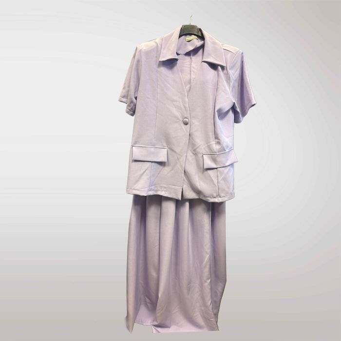 Garnitur Damski z Krótkim Rękawem + Szerokie Spodnie Fioletowy