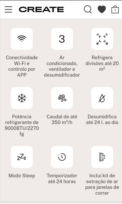 Ar condicionado portátil create 3 em 1
