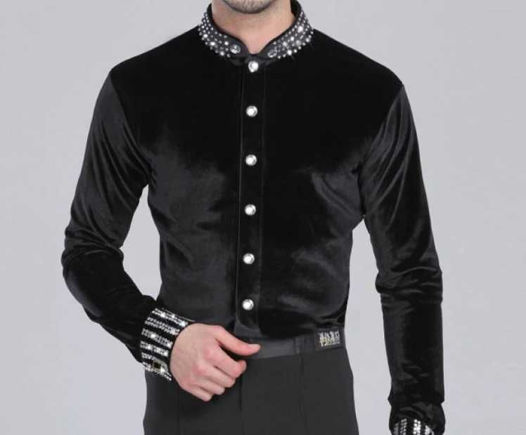 Latin Dance Shirt – Body/Trikot męski, czarny, długi rękaw XL