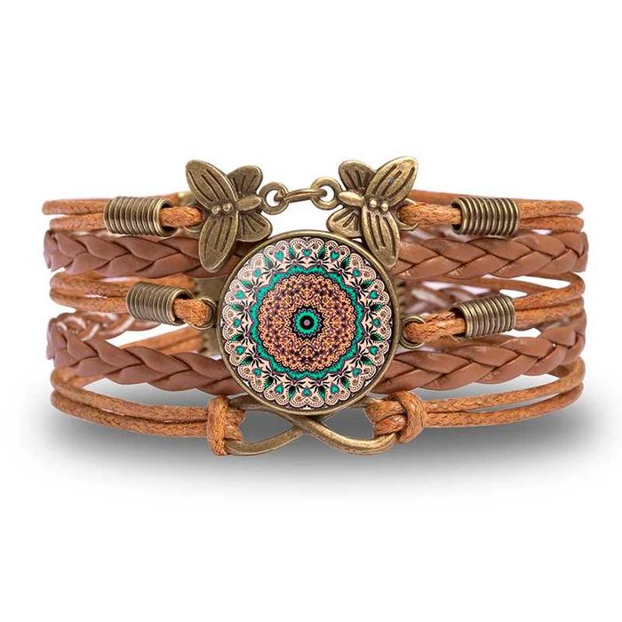 Bransoletka MANDALA tkana skórzana vintage