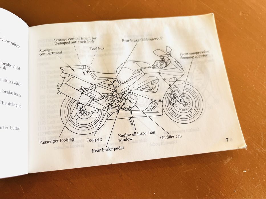 Manual Instruções/Proprietário Honda CBR900RR (929RR) anos 2000/2001