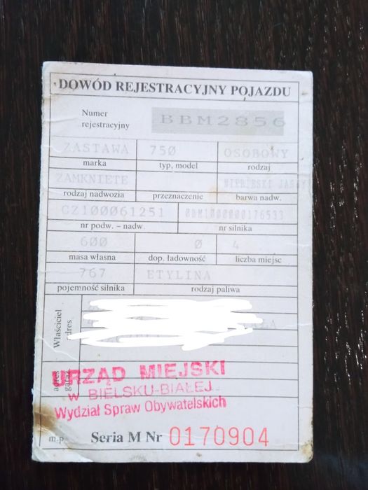 Dokumenty do samochodu Zastawa 750 kolekcjonerskie