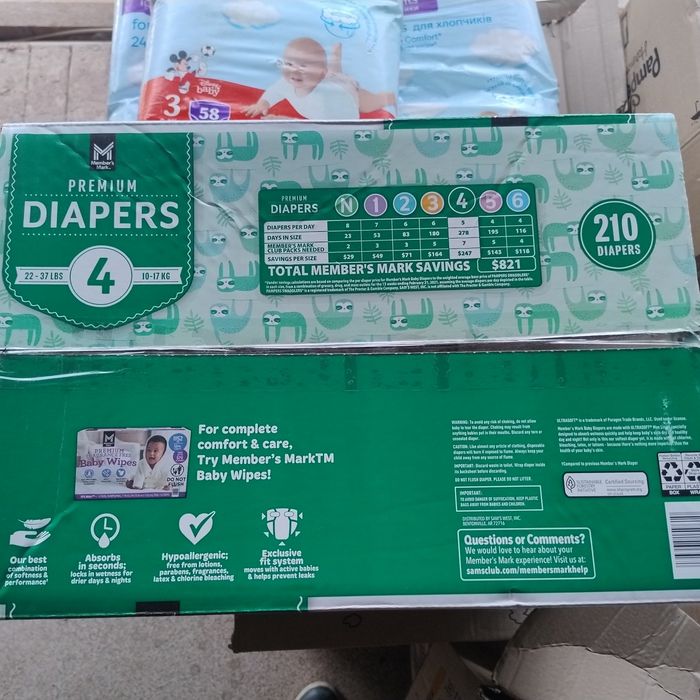 ТОП підгузники Premium Members Mark Diapers 4 210 шт. США