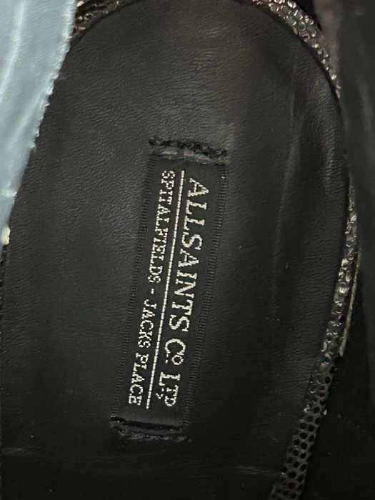 Allsaints nowe skórzane złote botki na szpilce